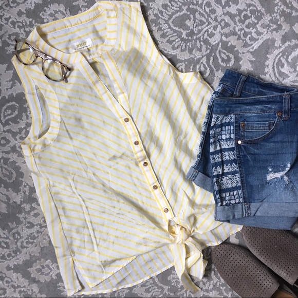 Anthropologie Tops - NWOT. ANTHROPOLOGIE Maeve Yellow Striped Tie Top